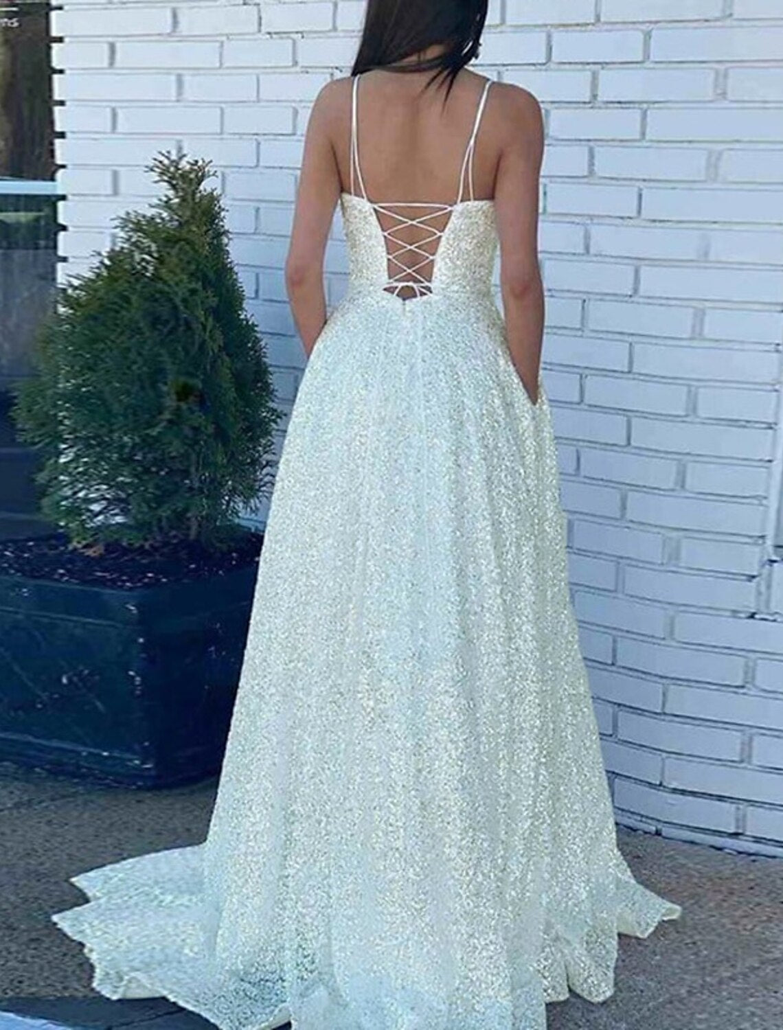 A-Line Prom Dresses Sparkle & Shine Dress Wedding Guest Party Wear Court Train Sleeveless Spaghetti Strap Sequined with Sequin Strappy 2025